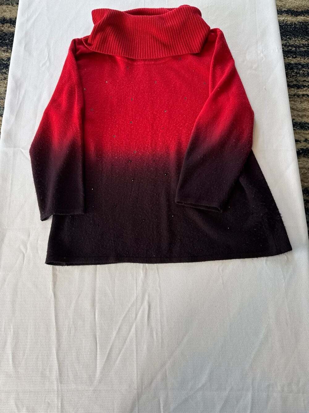 Elementz Large Red and Black Ombre Embellished Cowl Neck Sweater